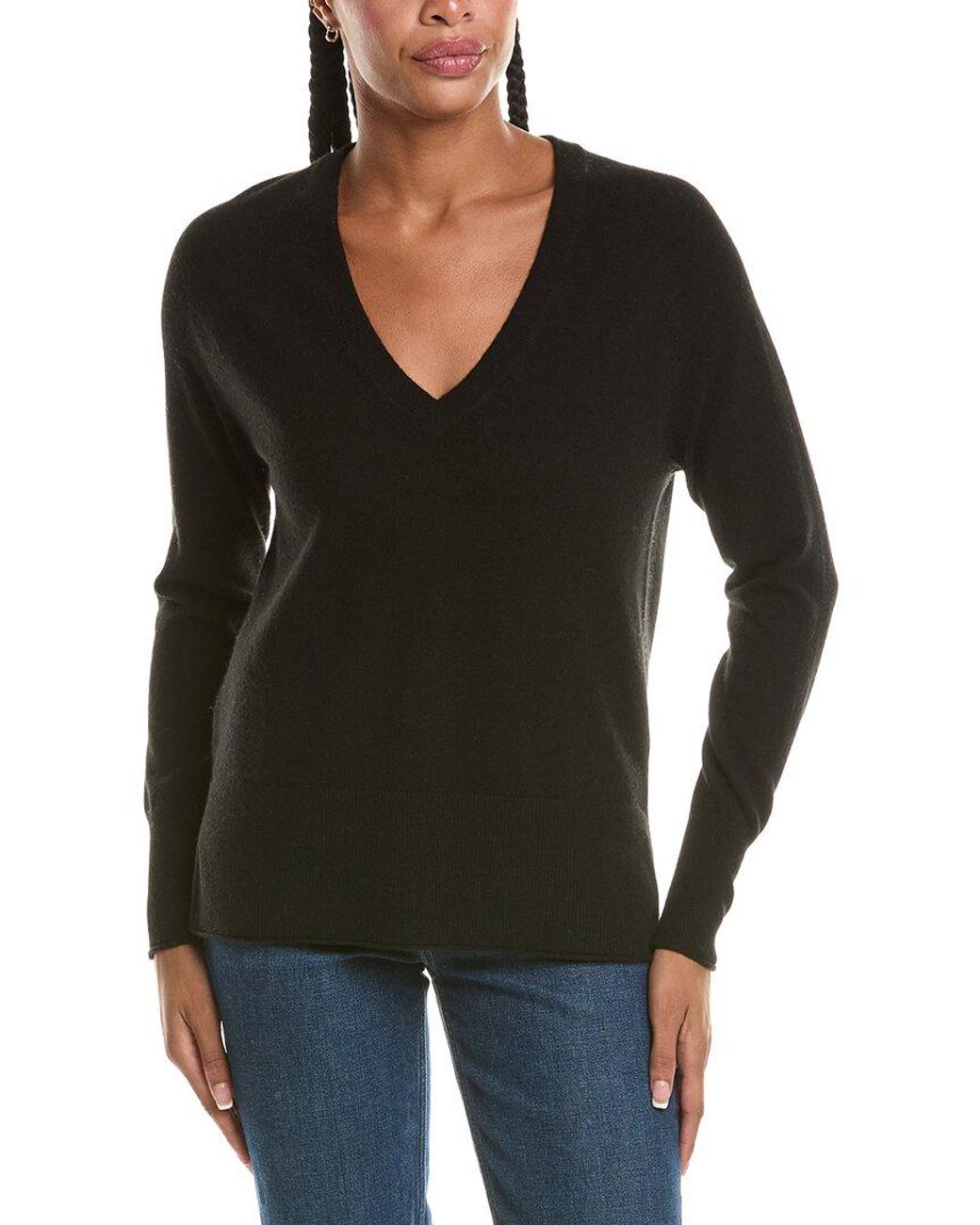 N.Peal Cashmere Black Relaxed V-Neck 100% Cashmere Sweater