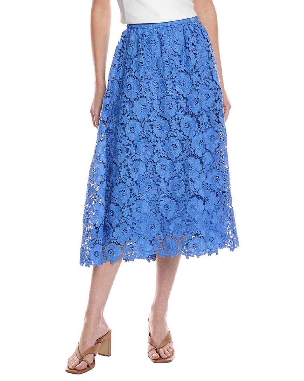 Cece Blue Lace A-Line Midi Skirt