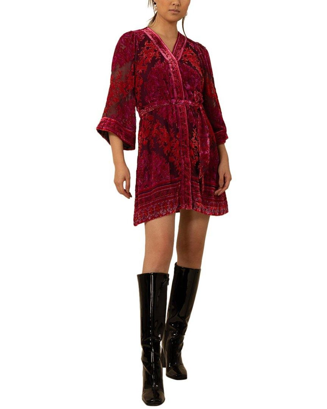 Hale Bob Red Helena Silk-Blend Mini Dress