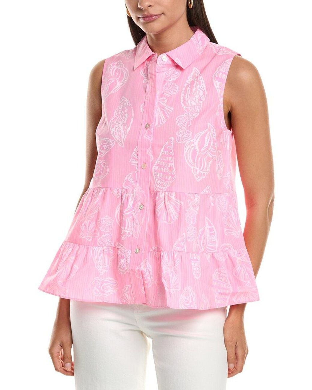 Lilly Pulitzer Pink Breah Sleeveless Button Down Top