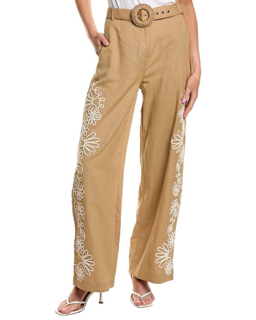 Hemant & Nandita Natural Belted Linen-Blend Straight Pant