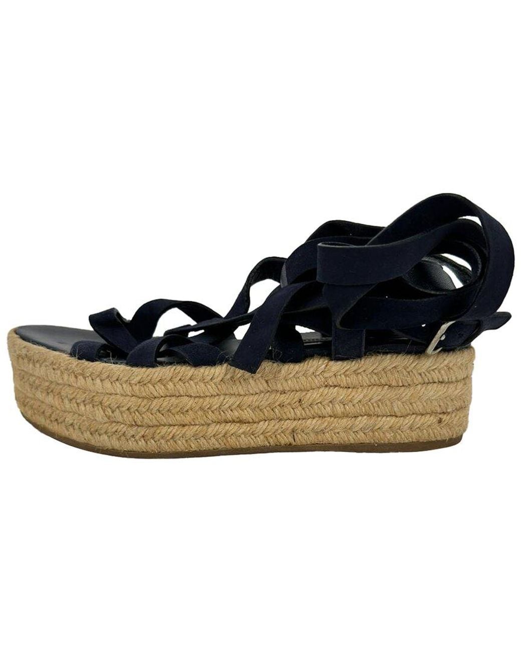 Miu Miu Blue Leather Strappy Espadrille Platform Sandal (Authentic Pre- Loved)