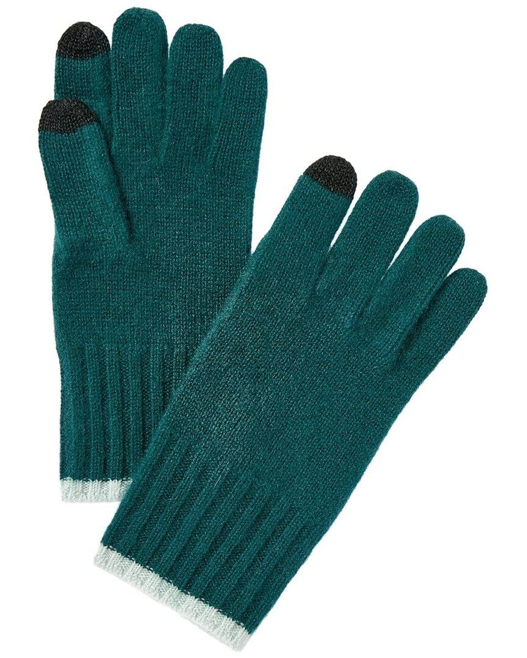 Phenix Green Tipped Rib Cuff Cashmere Gloves