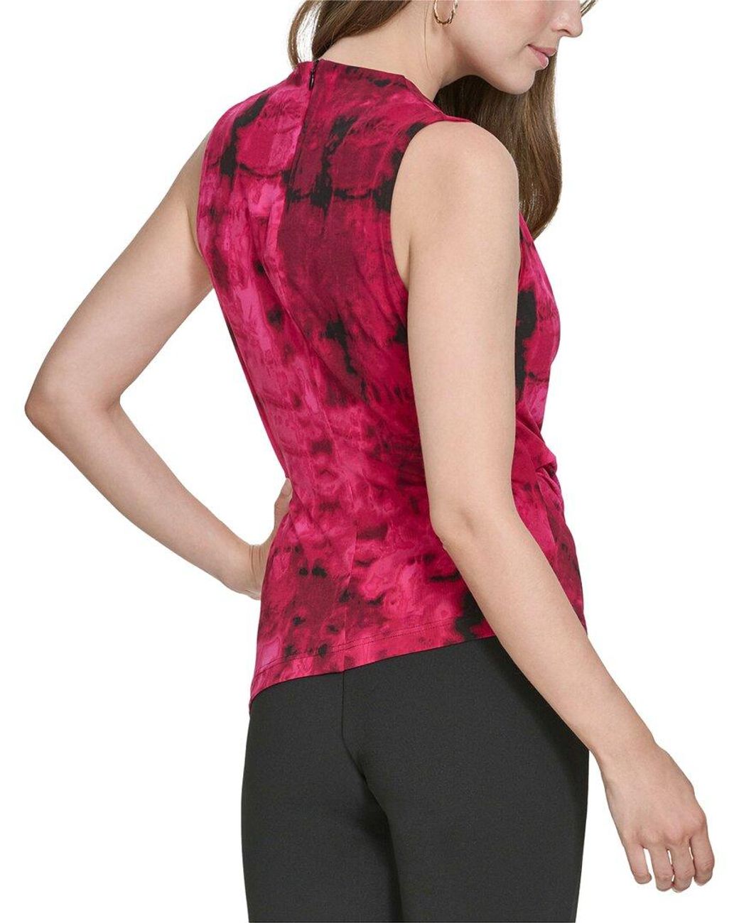 Halston Heritage Red Printed Cowl Neck Jersey Top