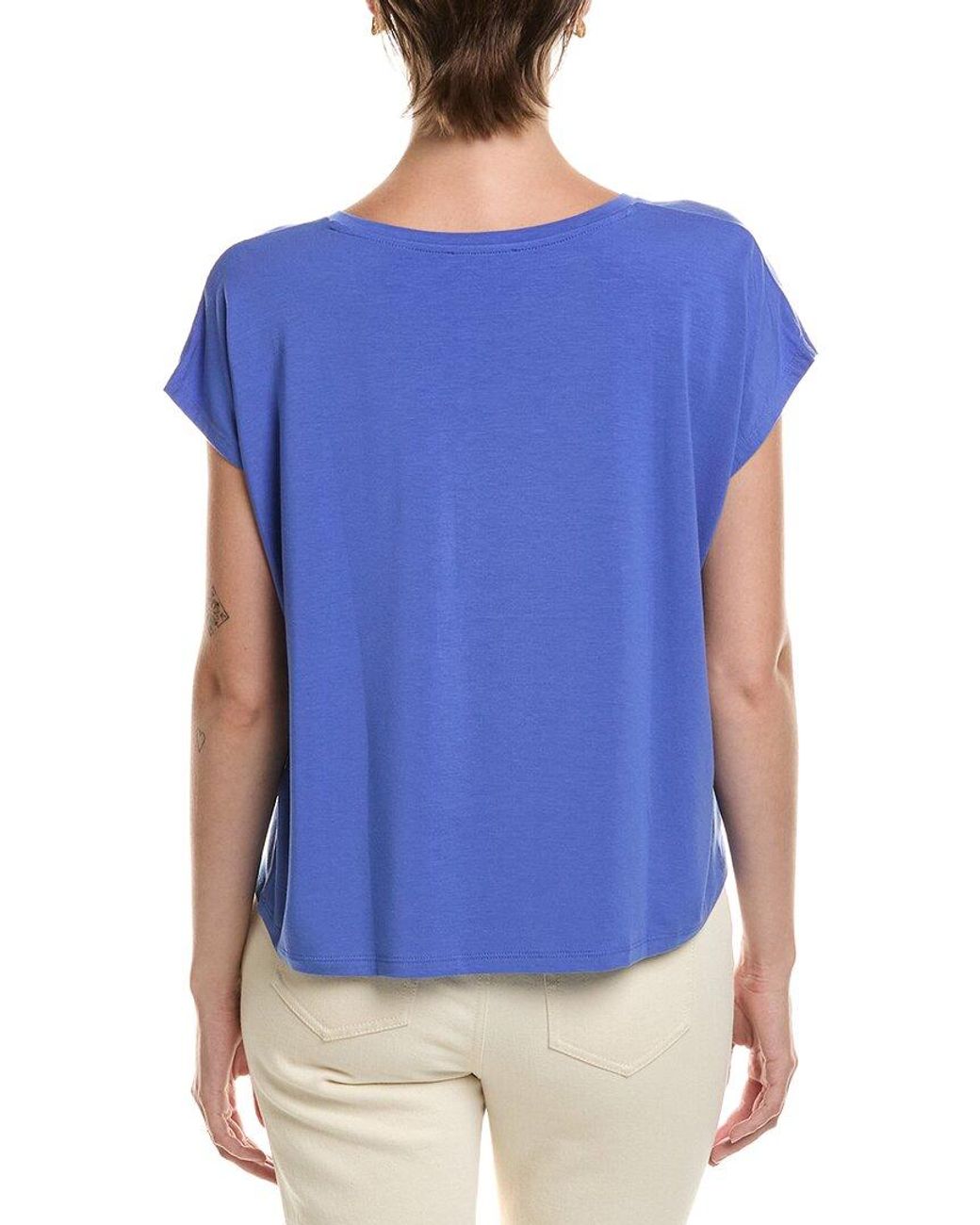Eileen Fisher Blue V-Neck Square Top