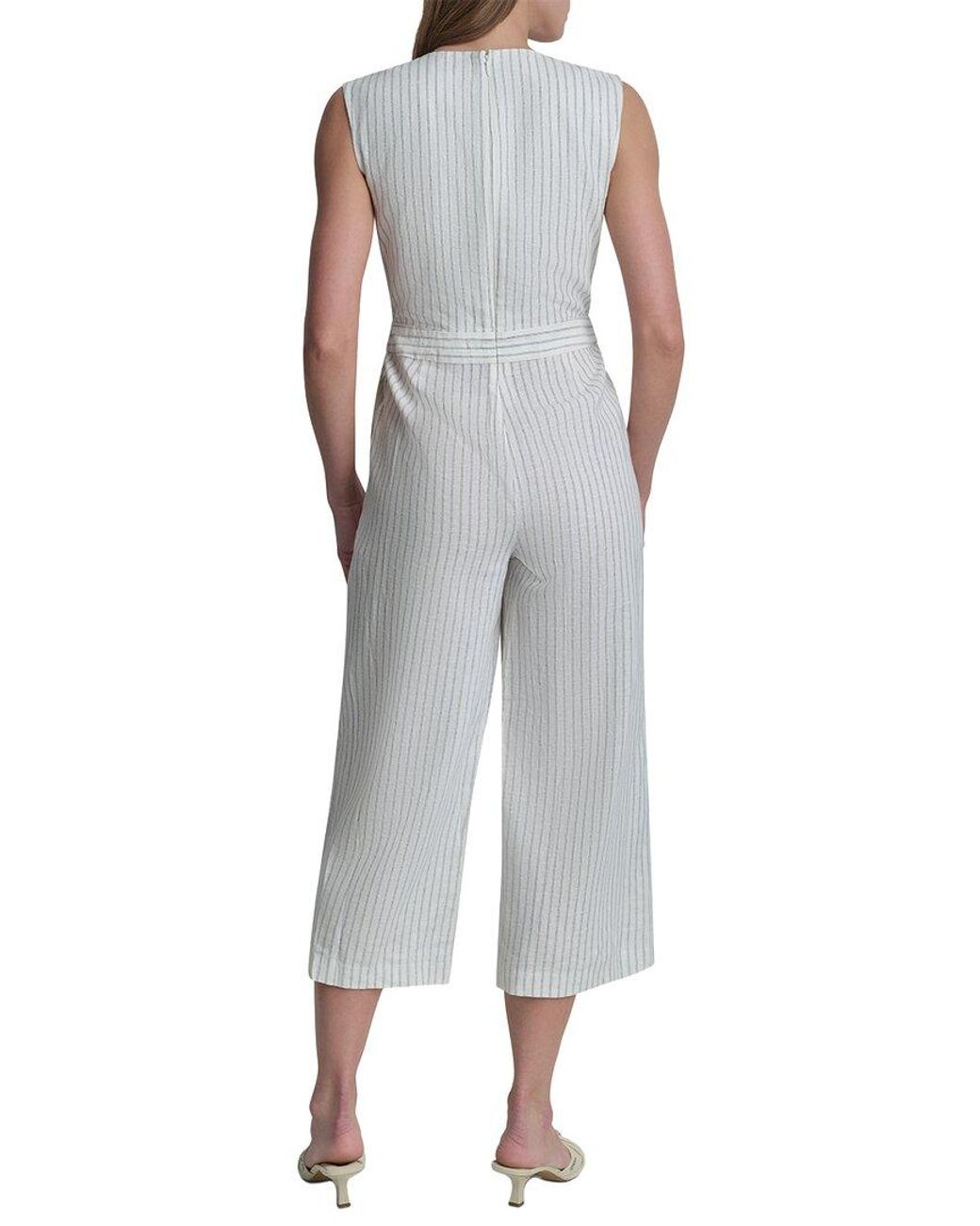 DKNY Gray Striped Linen-Blend Jumpsuit