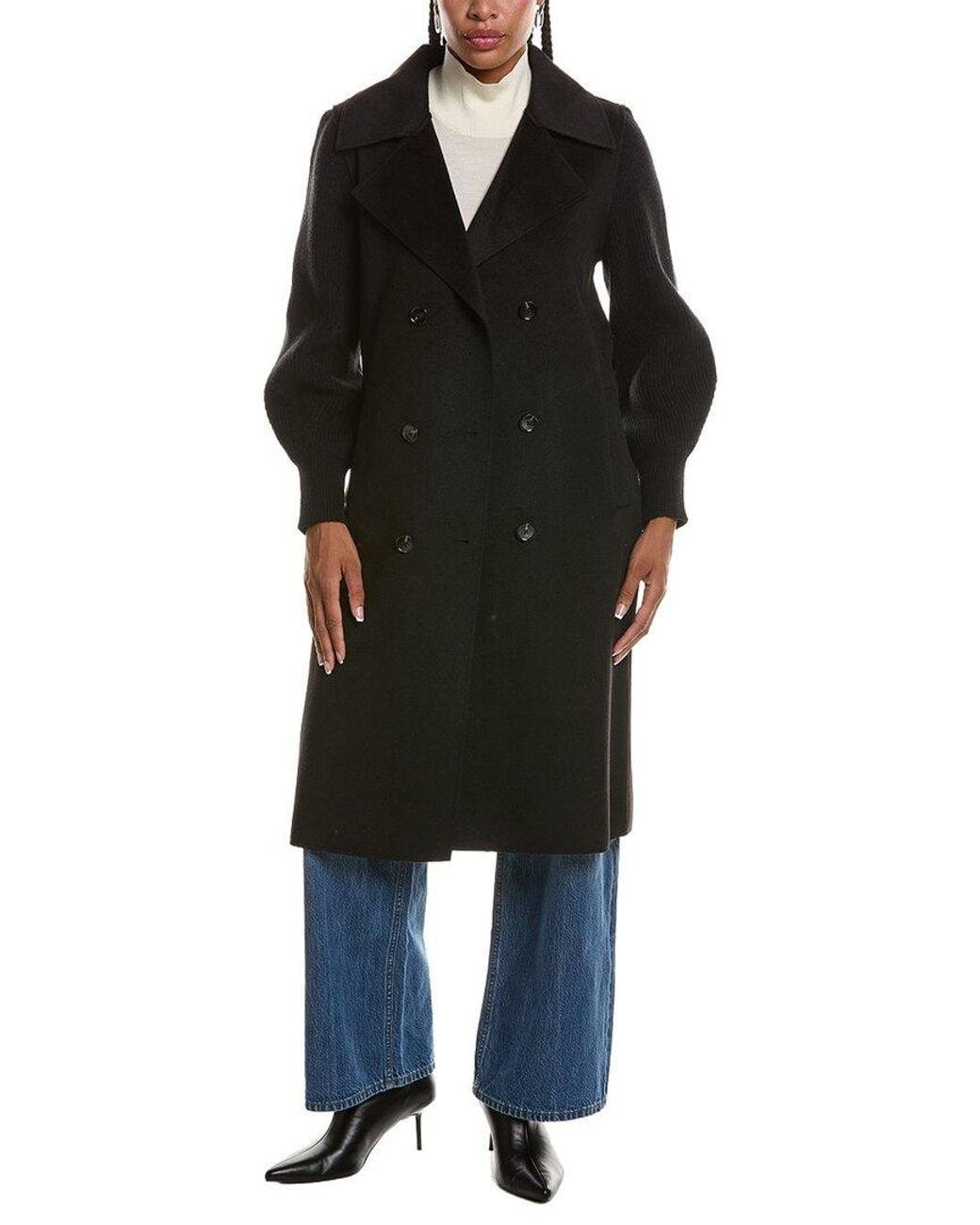 Ellen Tracy Black Mixed Media Double-Face Coat
