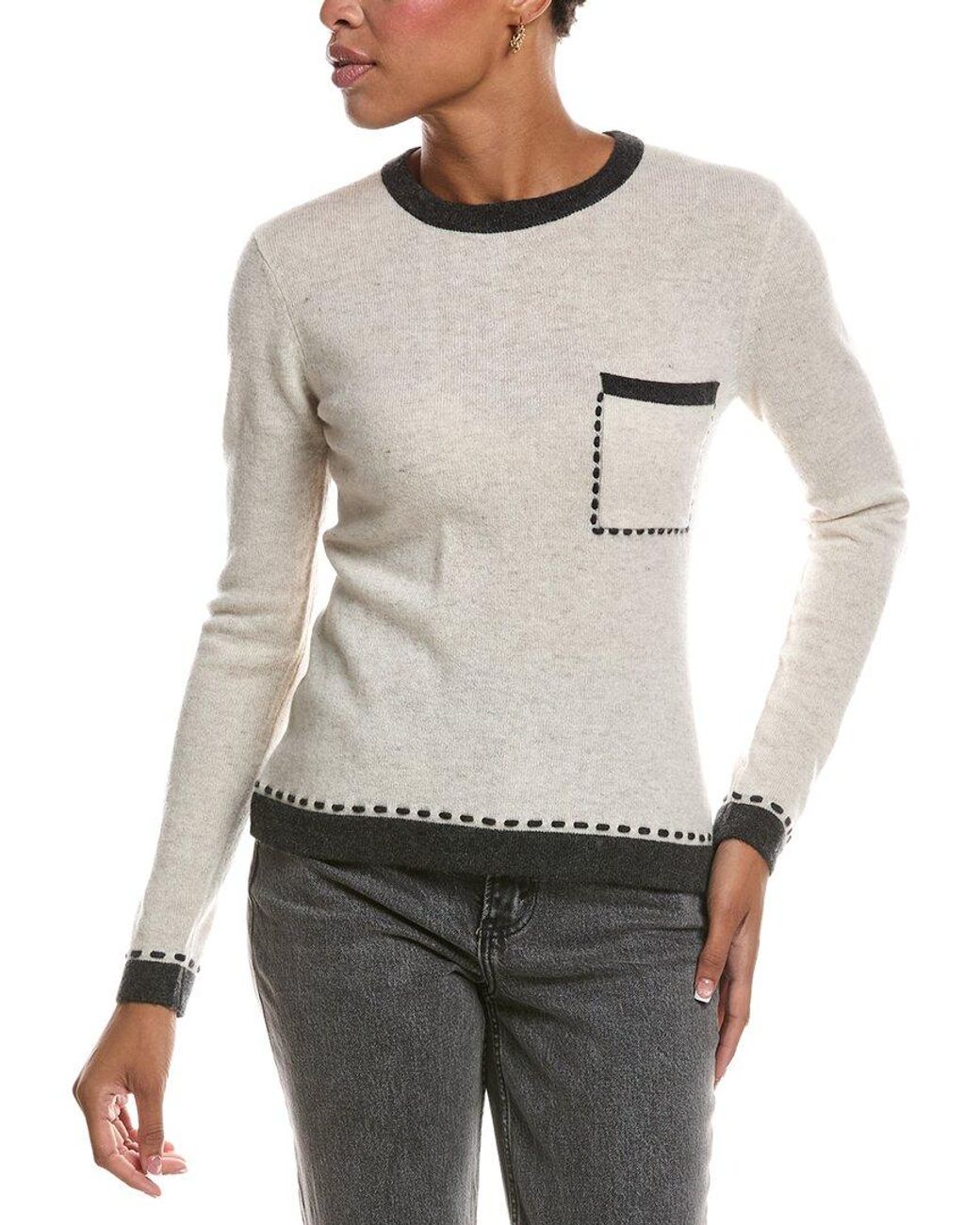 Autumn Cashmere Gray Two Tone Crewneck 100% Cashmere Sweater