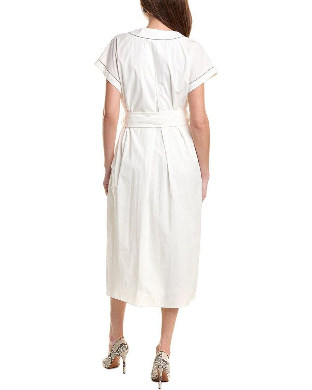 Brunello Cucinelli White Silk-blend Midi Dress