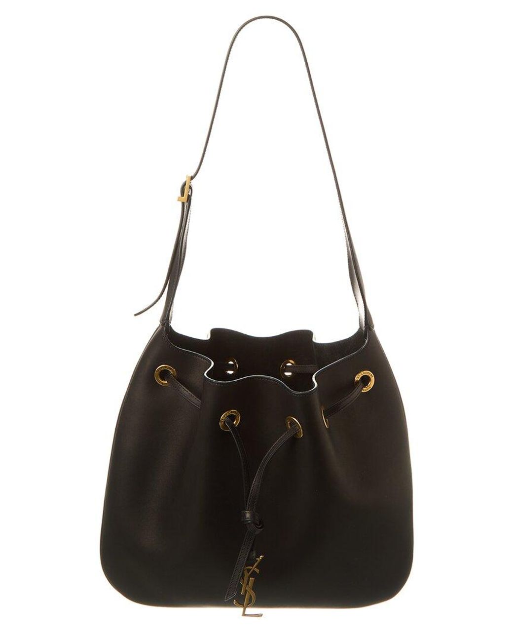 Saint Laurent Black Leather Drawstring Bucket Shoulder Bag