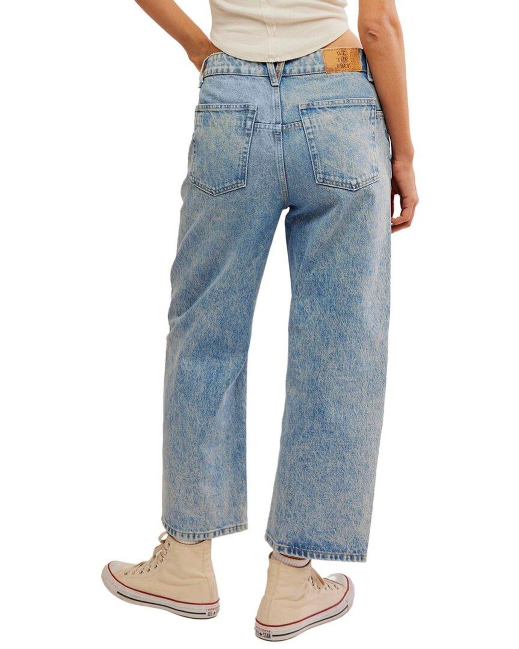 Free People Blue Deep Trance Low-Rise Barrel Jean