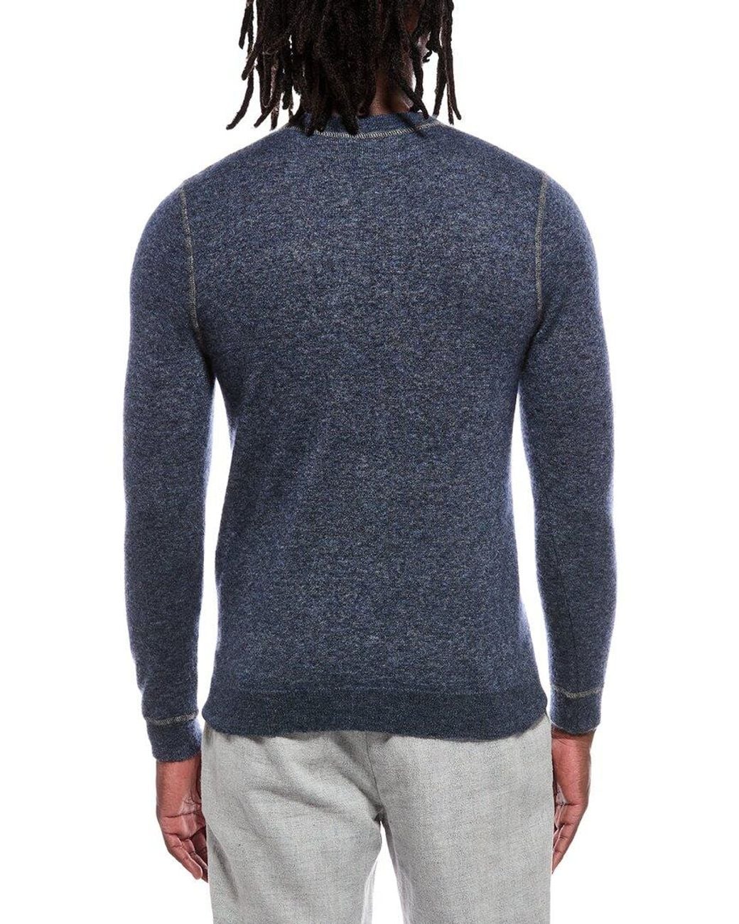 Autumn Cashmere Blue Italian Crewneck Coverstitch Cashmere & Silk-Blend Sweater for men