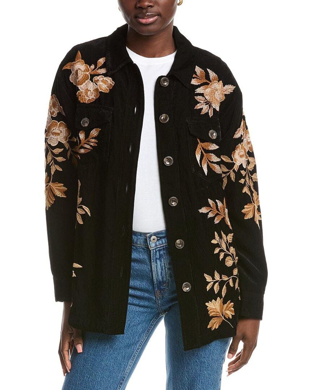 Johnny Was Black Oversized Shirt Jacket