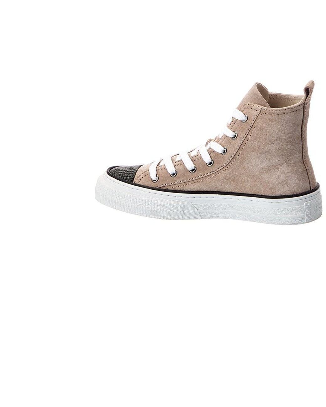 Brunello Cucinelli White Suede High-Top Sneaker