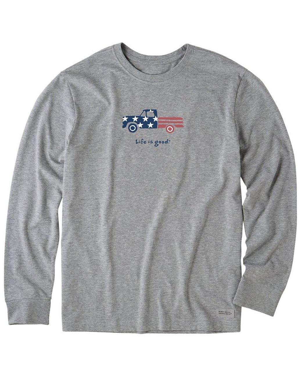 Life Is Good. Gray Patriotic Truck Crusher-Lite T-Shirt for men