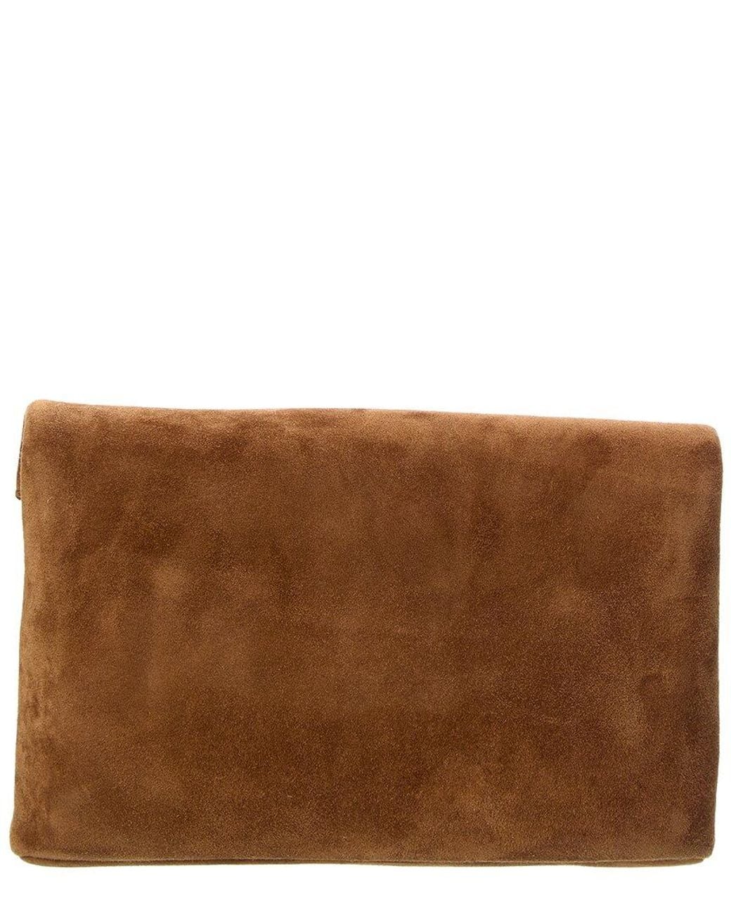 Saint Laurent Brown Cassandre Small Suede Chain Pouch