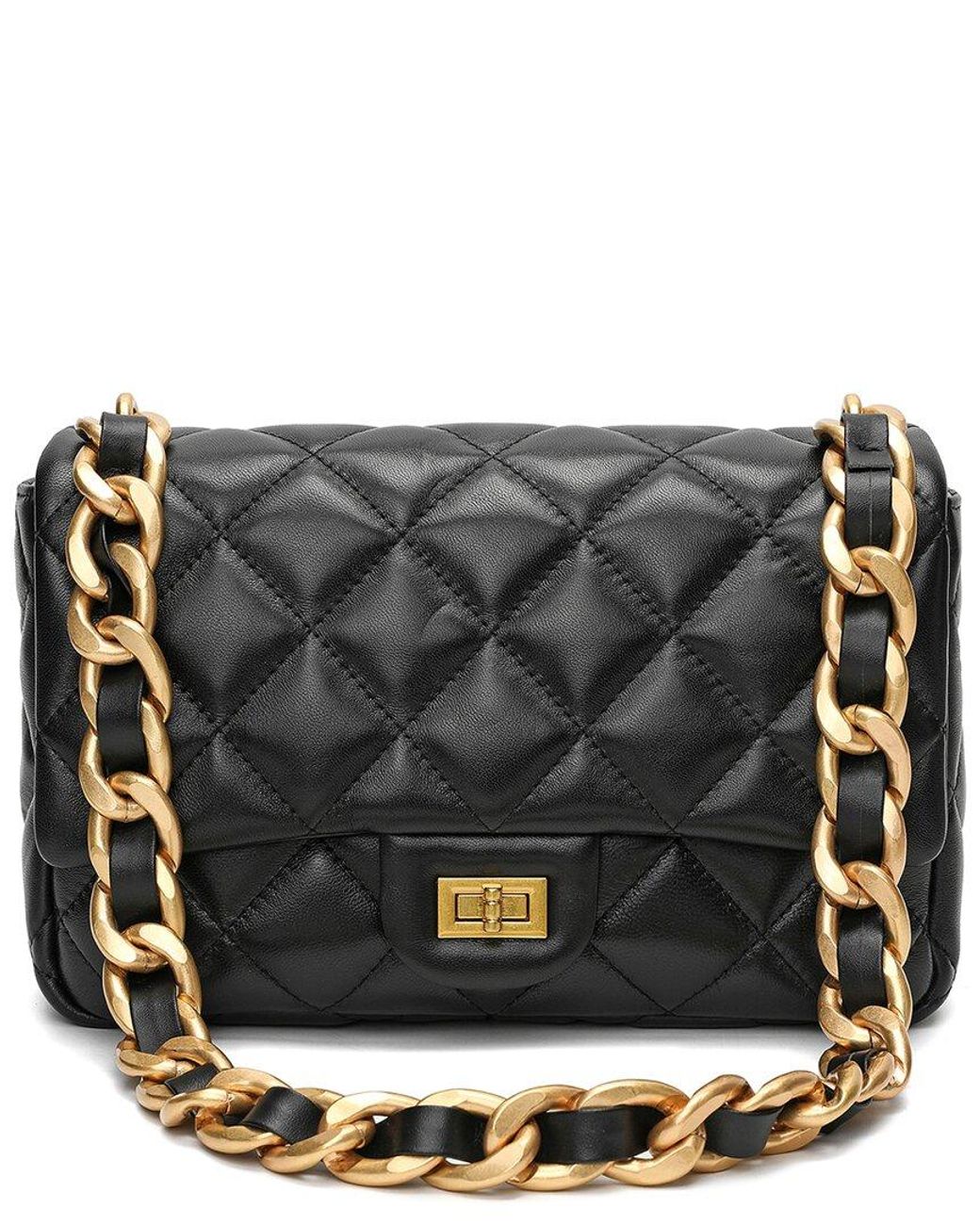 Tiffany & Fred Paris Black Top-grain Leather Foldover Shoulder Bag