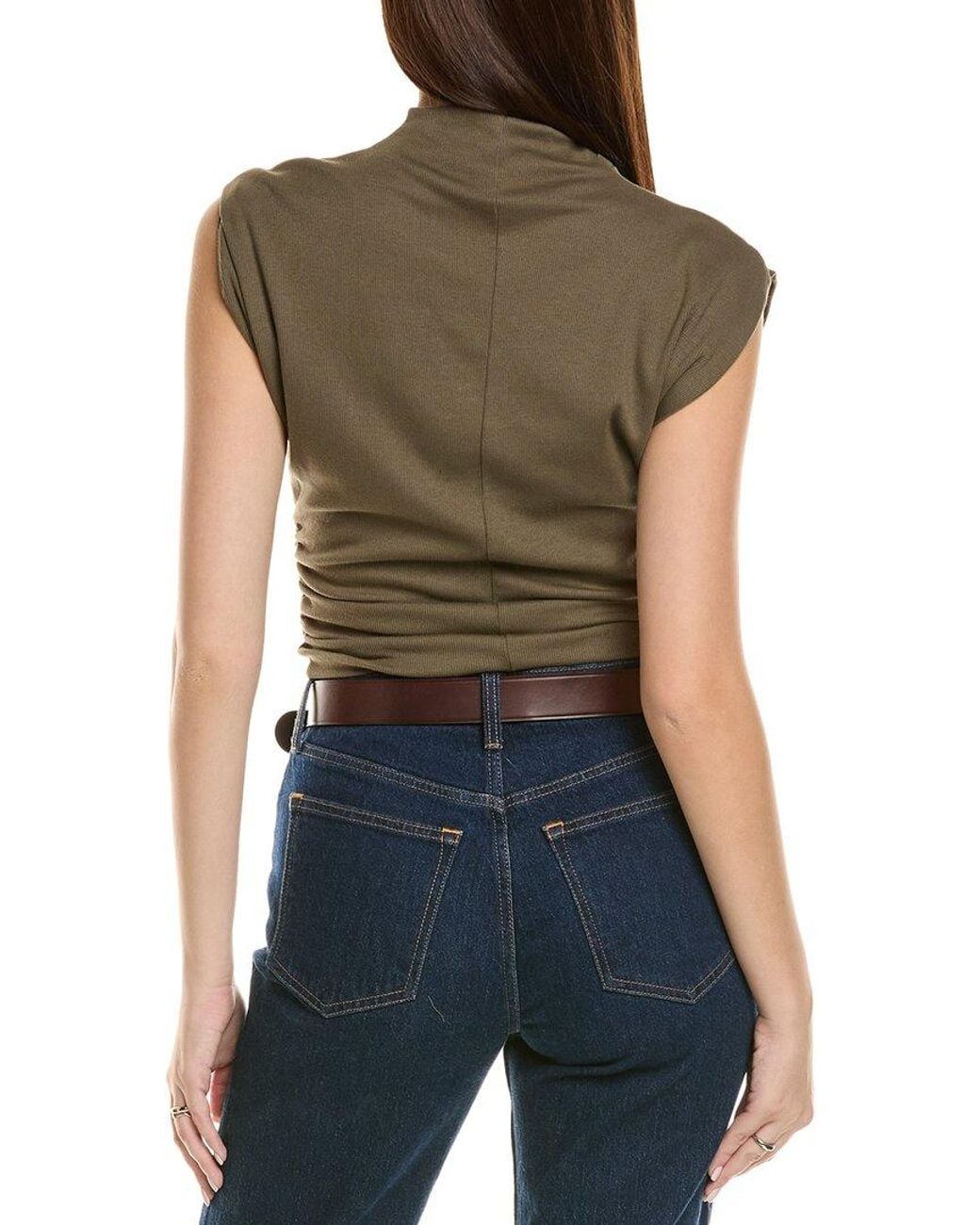 Michael Stars Green Soft Cotton Modal Blend Mock Neck Top