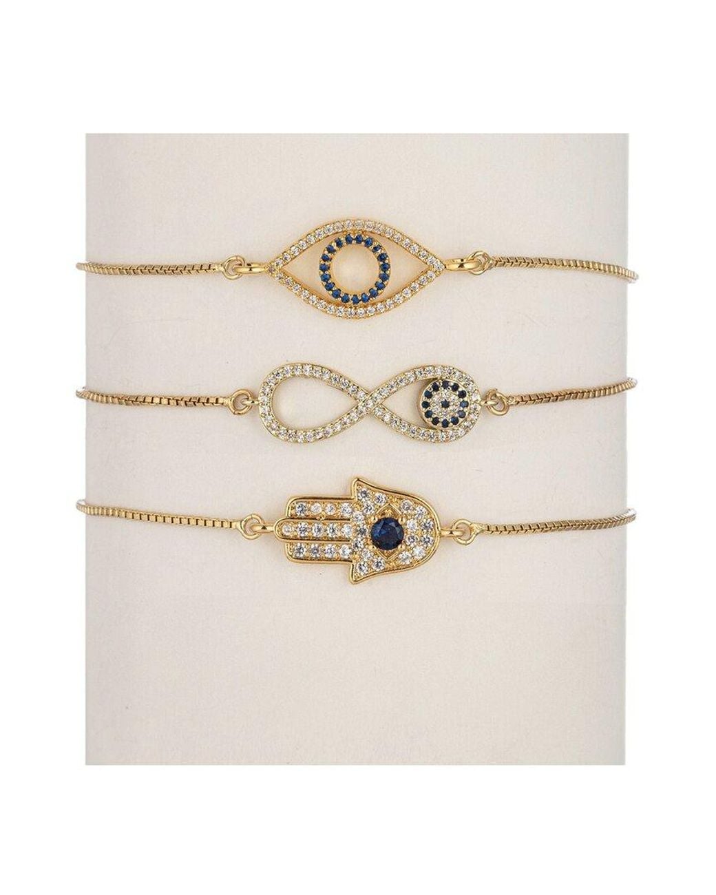 Eye Candy LA Natural The Luxe Collection Cz Heart, Eye, Infinity Eye Bolo Cuff Bracelet Set