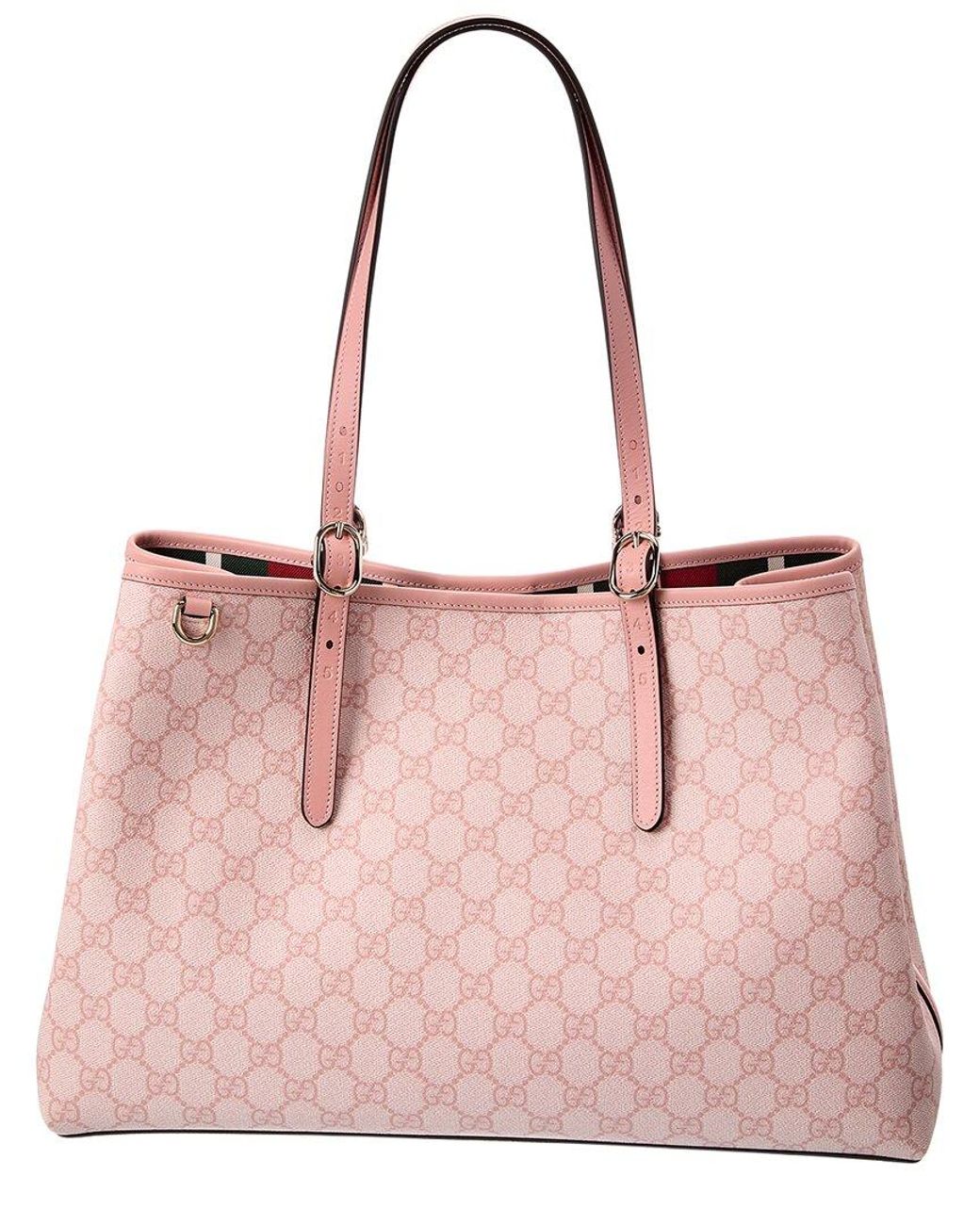 Gucci Pink Gg Emblem Medium Gg Supreme Canvas & Leather Tote