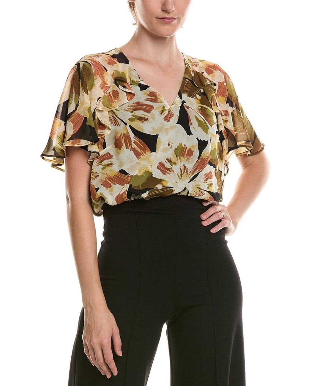 Anne Klein Black Ruffle Sleeve Top