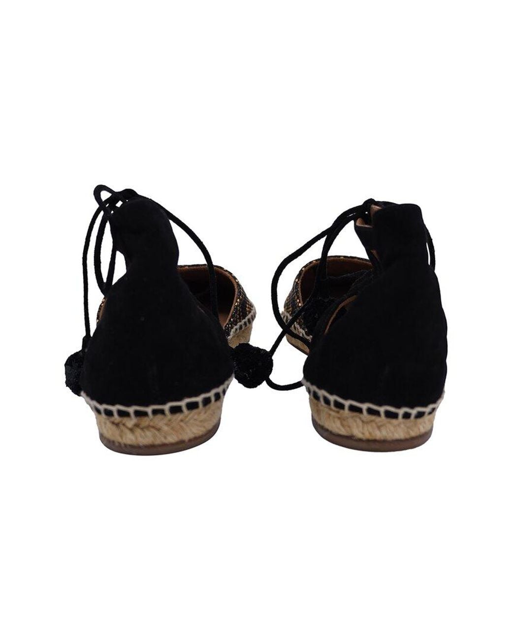 Aquazzura Black Raffia Belgravia Patterned Lace-Up Espadrille Sandal (Authentic Pre-Loved)
