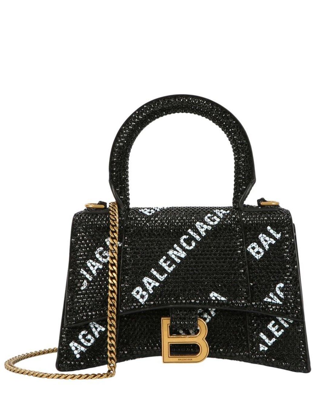 Balenciaga Black Hourglass Xs Leather Top Handle Bag