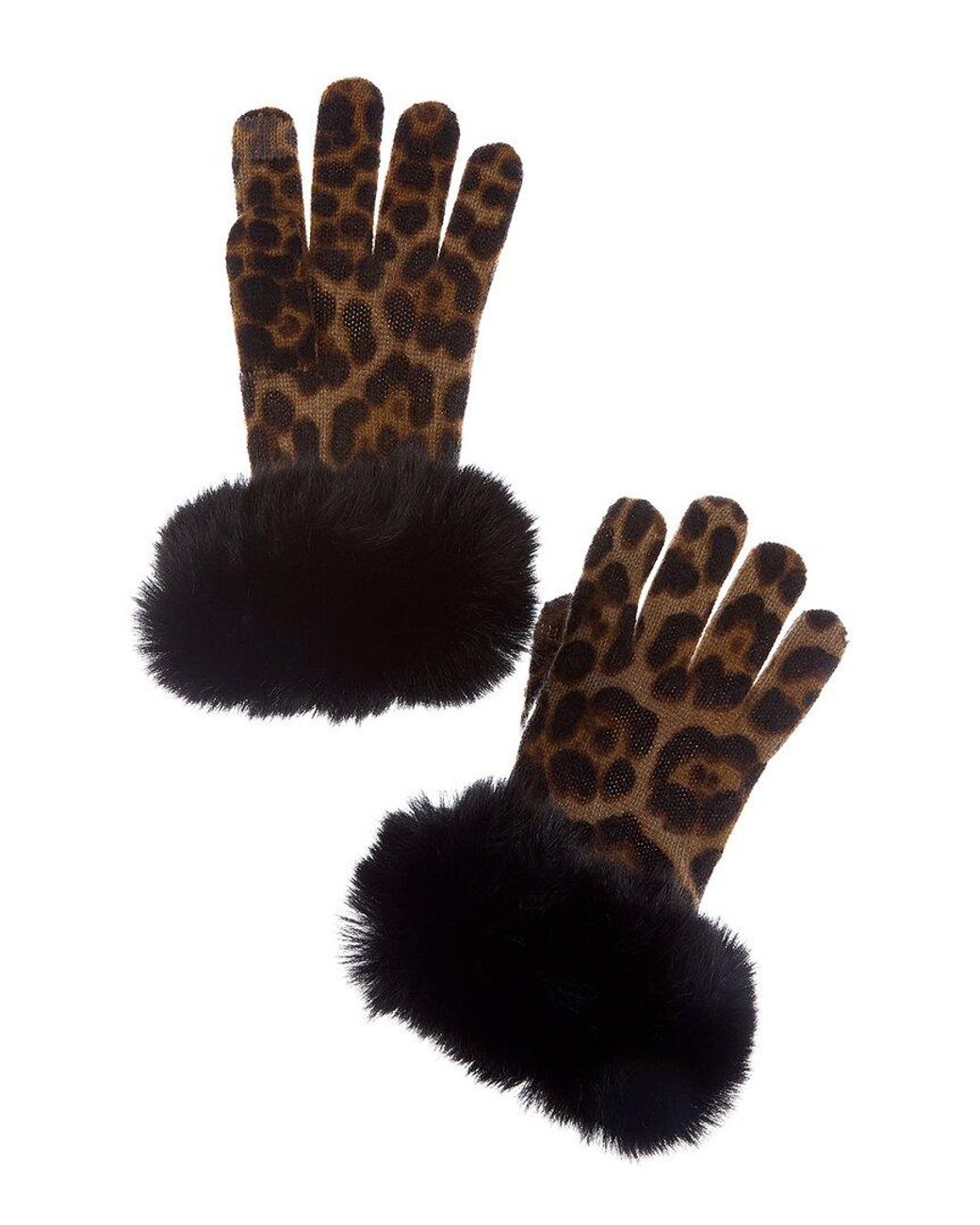 Sofiacashmere Black Sofiacashmere Animal Print Cashmere Gloves