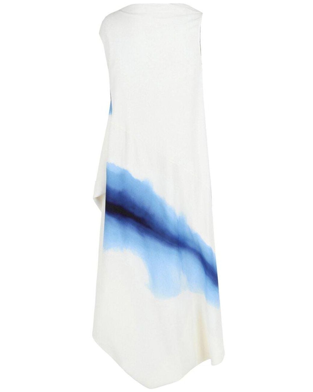 Ferragamo White Degrade-Print Draped High-Low Dress