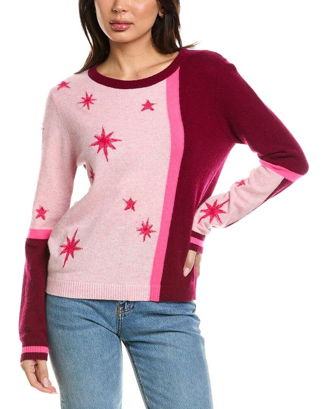 Brodie Cashmere Pink Star Motif Crewneck 100% Cashmere Sweater