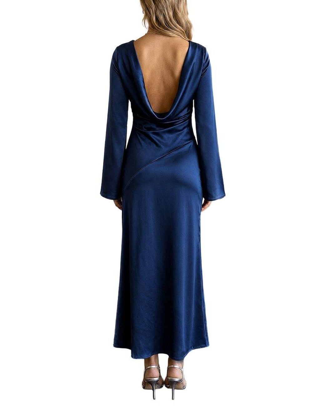 AMINA GLAM Blue Long Sleeve Maxi Dress