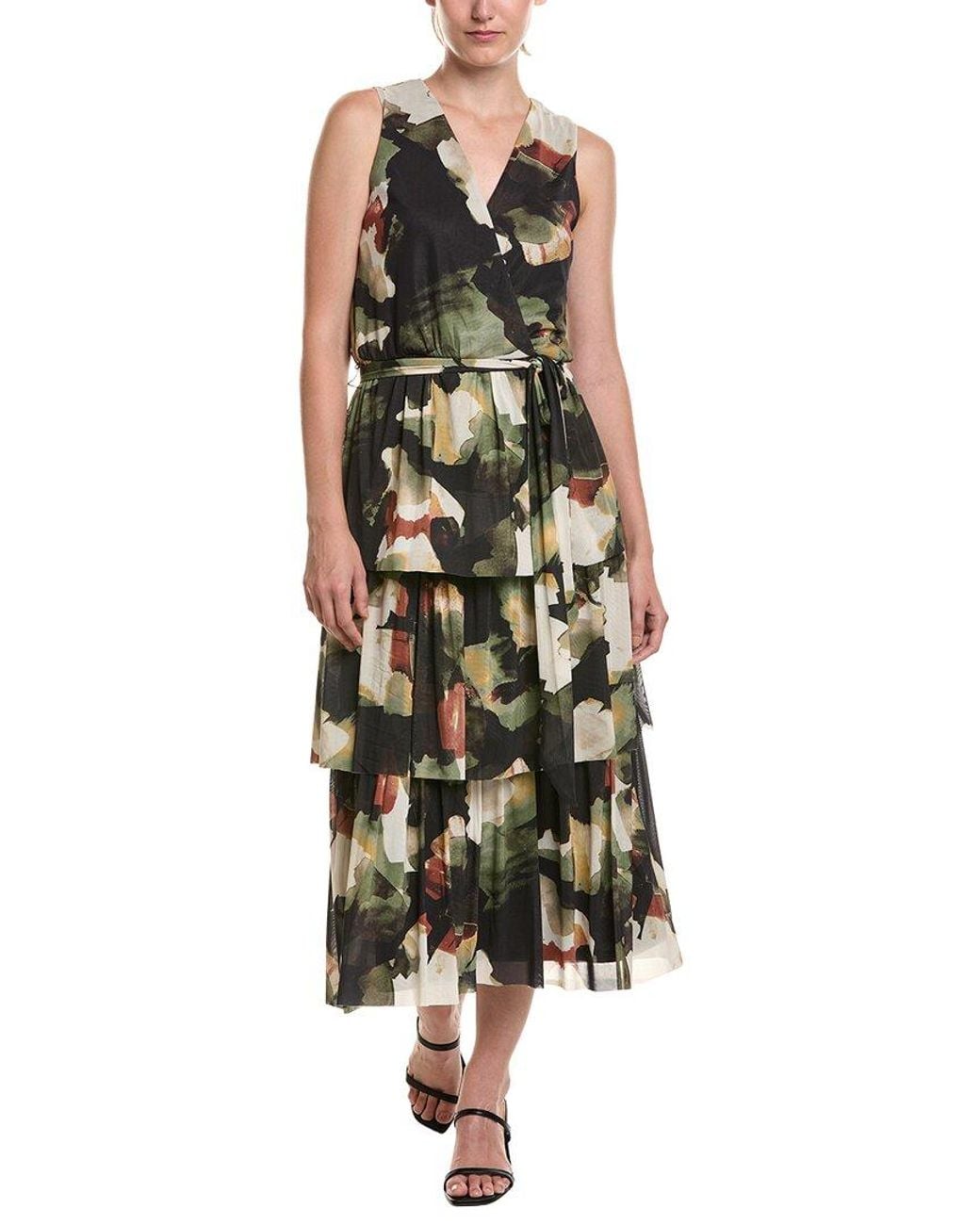 Anne Klein Green Surplice Tiered Midi Dress