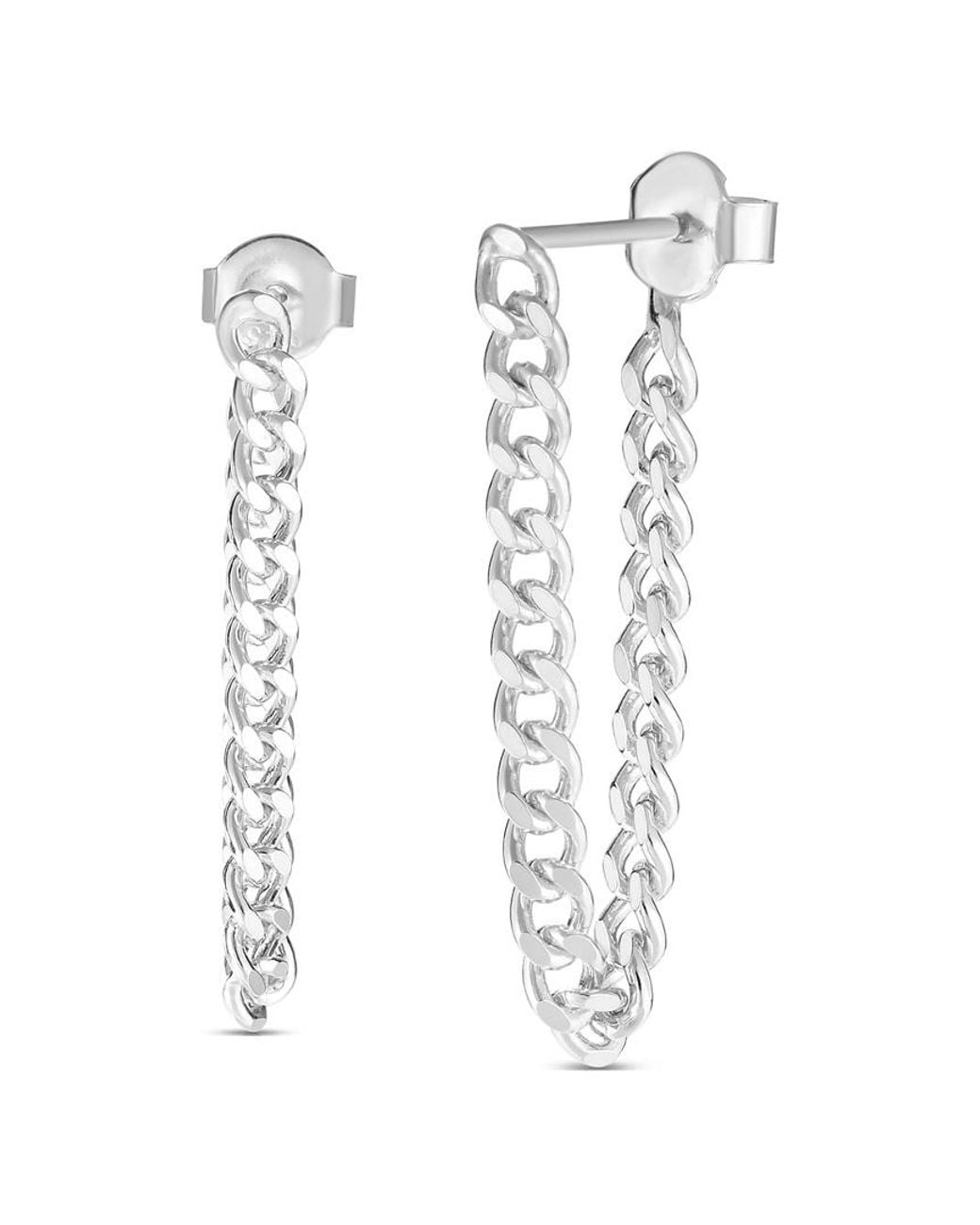 Sphera Milano White Plated Curb Chain Drop Earrings