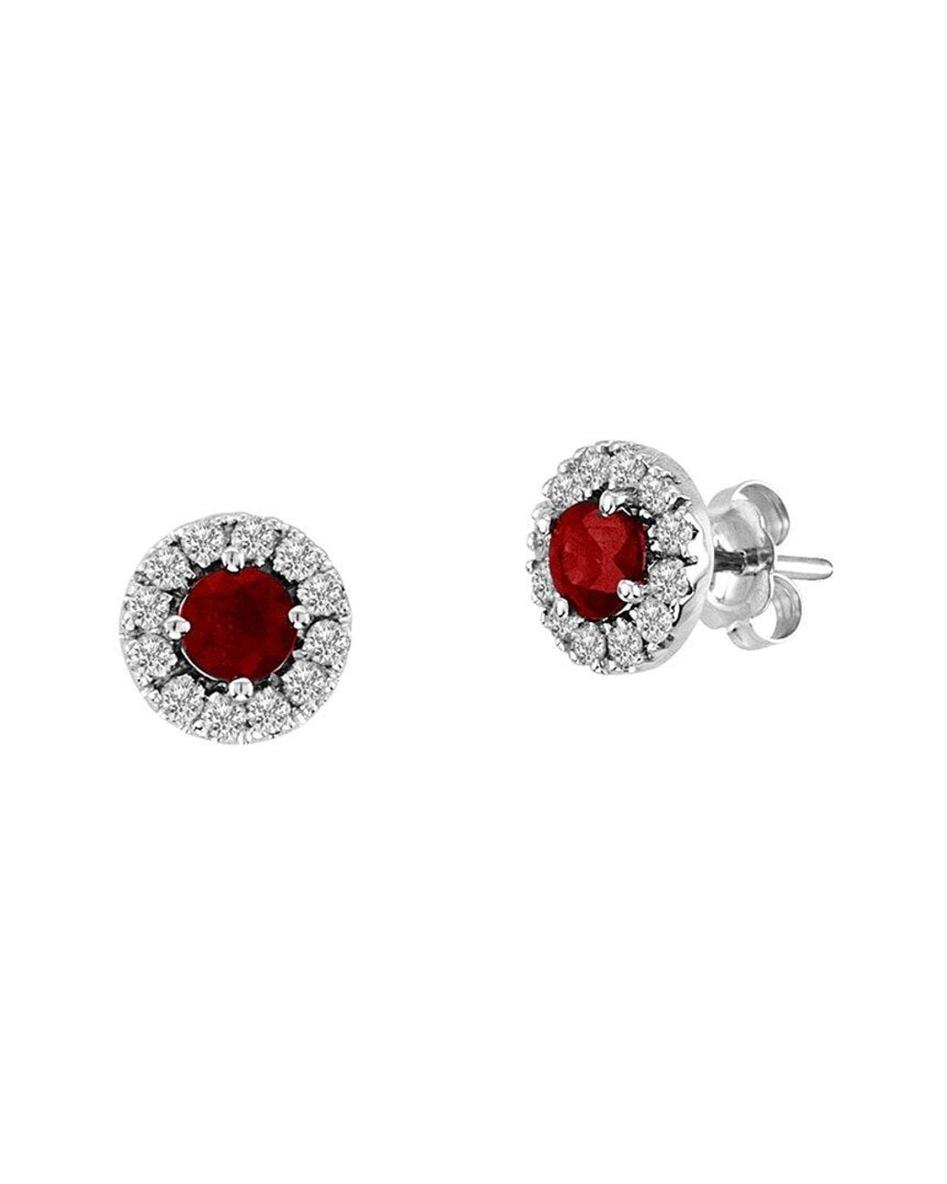 Diana M White Fine Jewelry 14k 1.08 Ct. Tw. Diamond & Ruby Halo Earrings