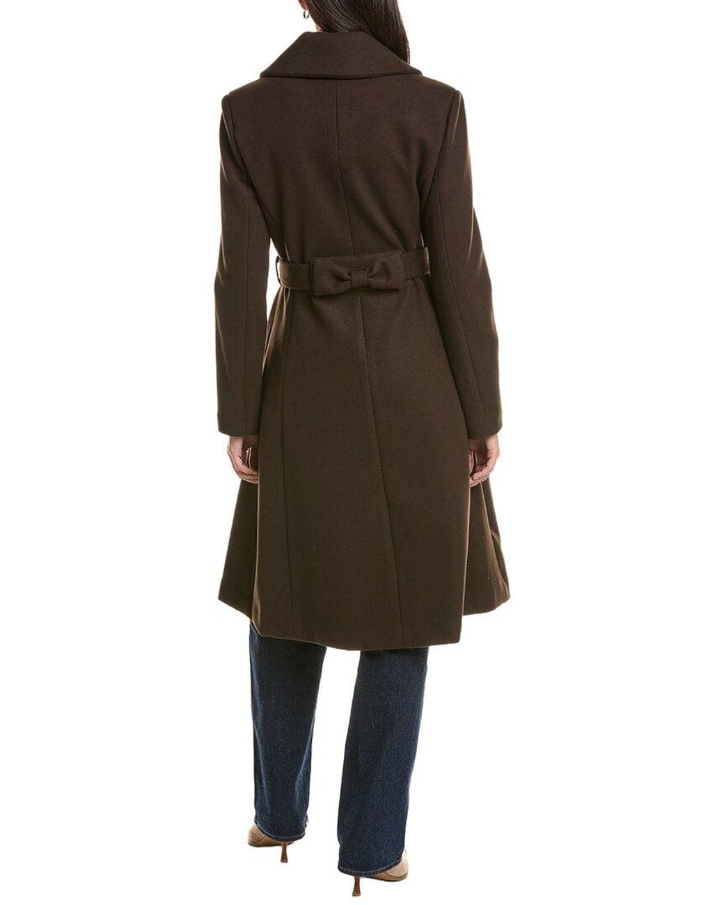 Cece Brown Bow Back Belt Double-Breasted Wrap Coat