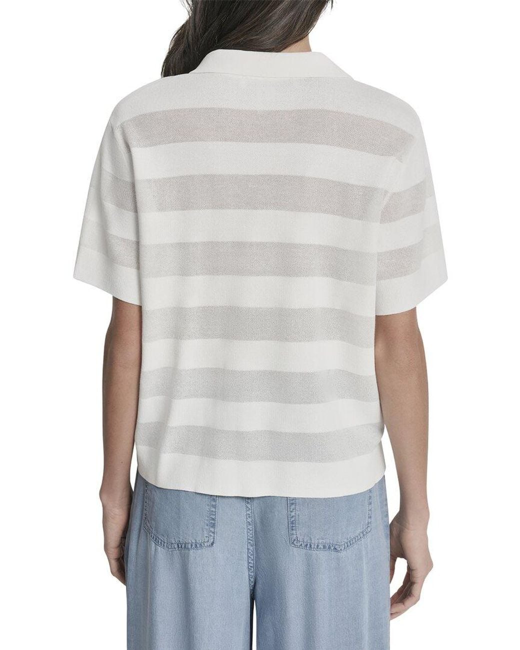 DKNY Gray Sheer Striped Polo Sweater