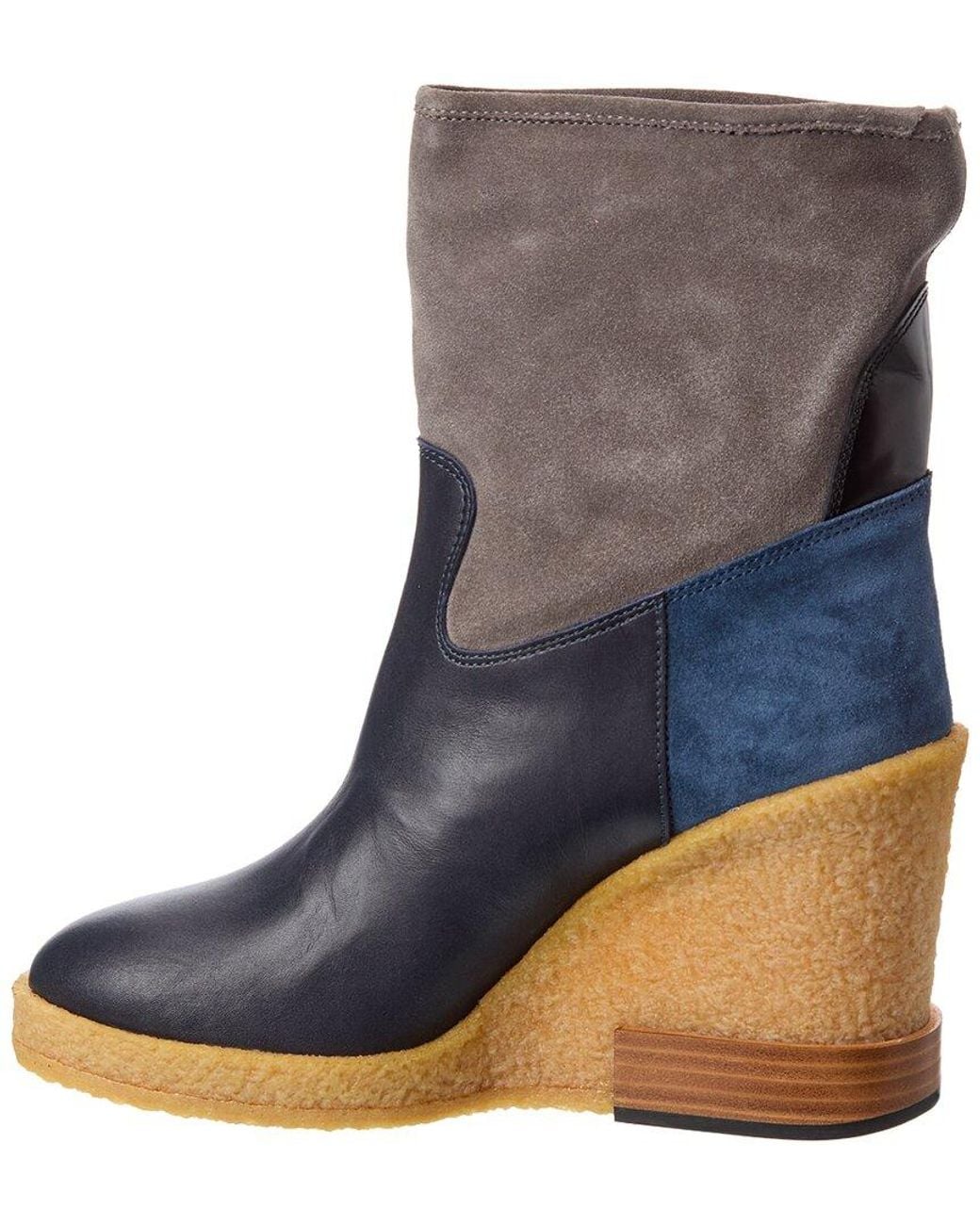 Tod's Blue Leather & Suede Wedge Boot