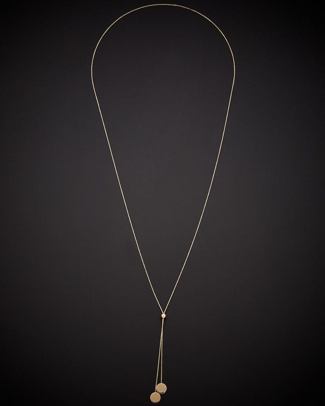Italian Gold Black 14k Double Disc Lariat Necklace