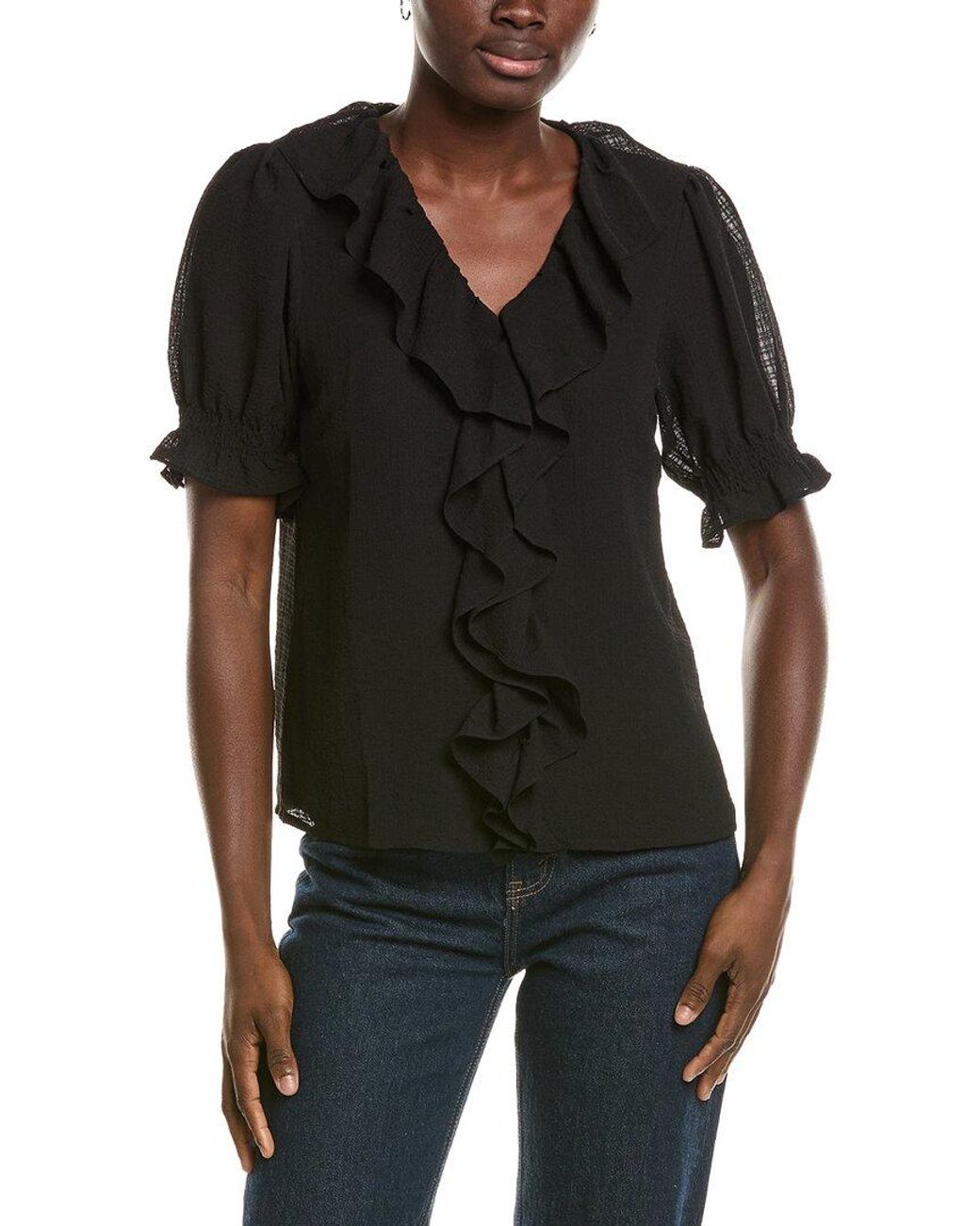Cece Black Ruffle Bubble Crepe Top