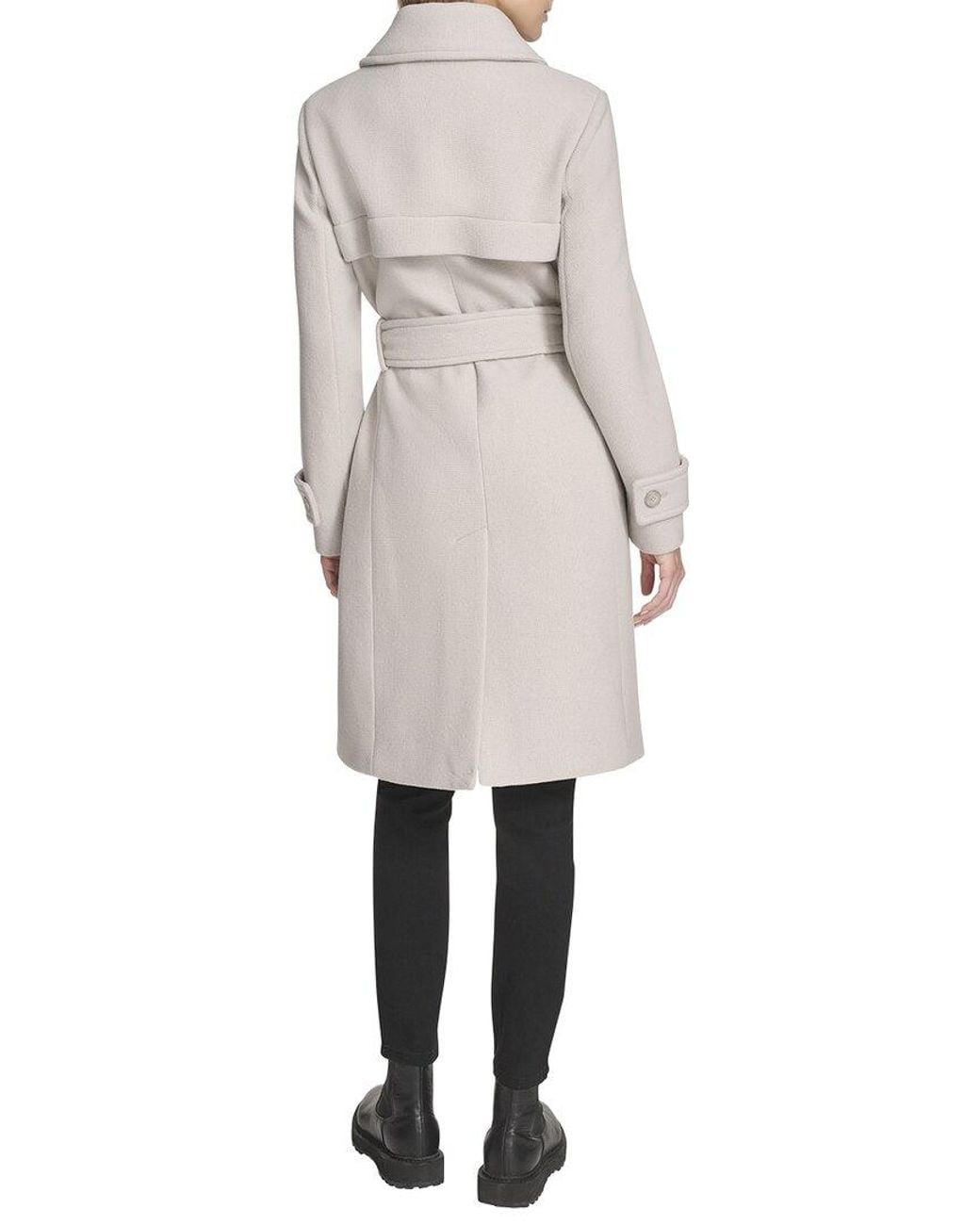 Andrew Marc Natural Lawley Wool-Blend Belted Trench Coat