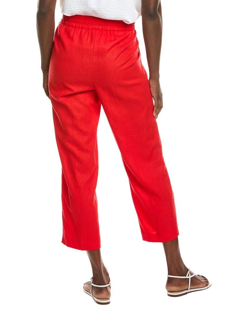 Jones New York Red Pull-On Linen-Blend Crop Pant