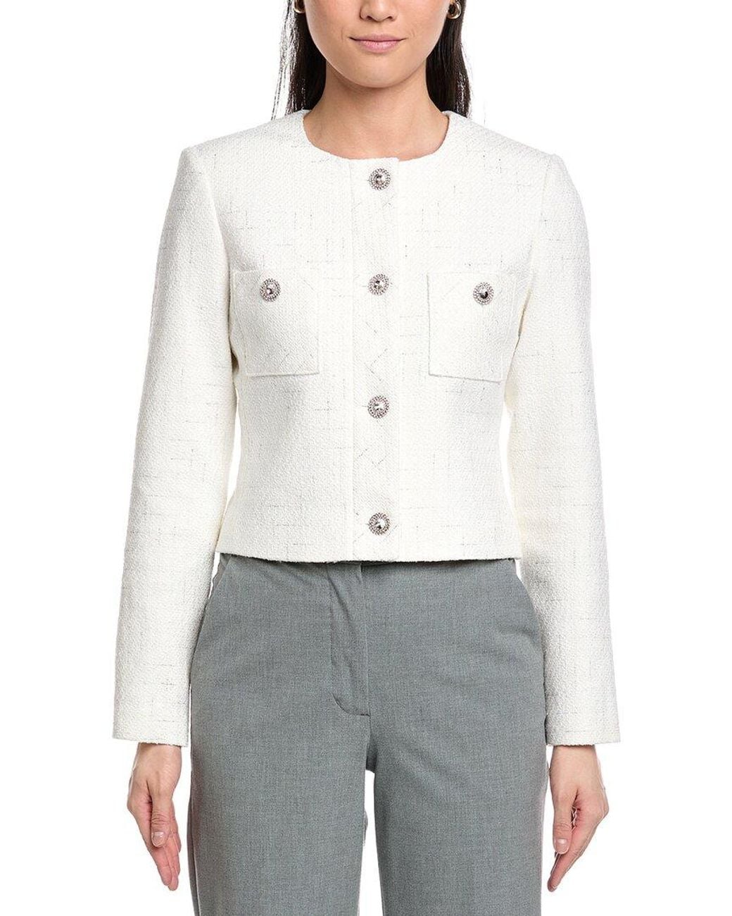 St. John White Collarless Boxy Jacket