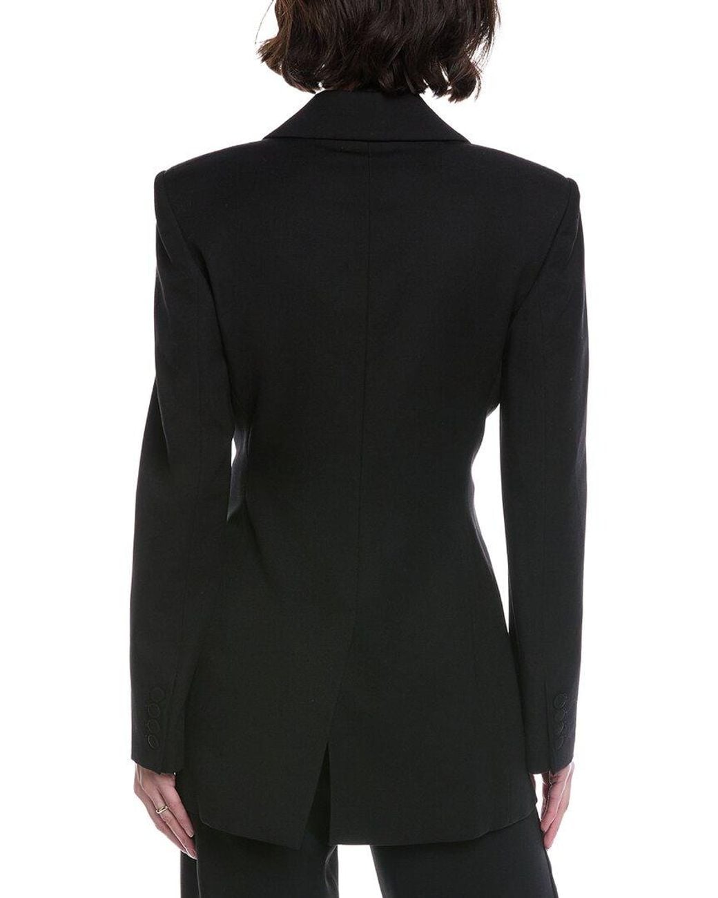 Oscar de la Renta Black Peak Lapel Silk-Lined Wool Blazer