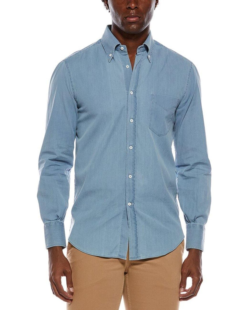 Brunello Cucinelli Blue Brushed Shirt for men