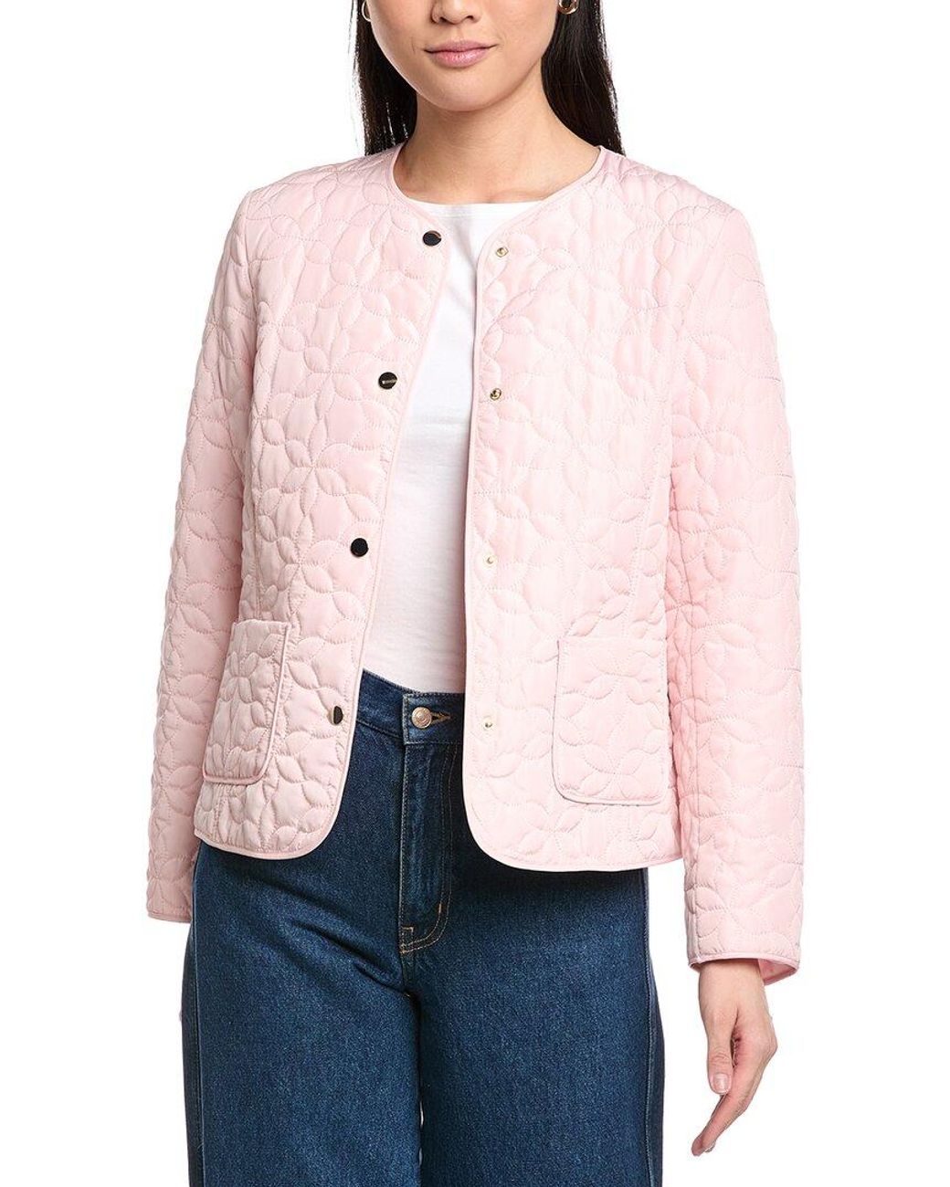 Jones New York Pink Quilted Snap Front Jacket