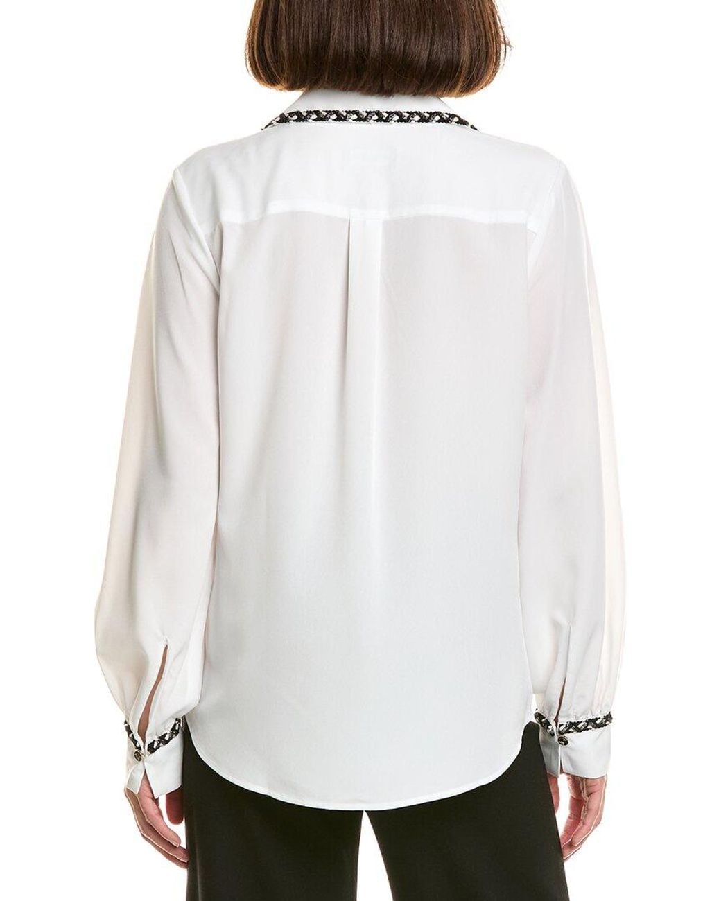 Karl Lagerfeld White Tweed-Trim Button-Down Shirt