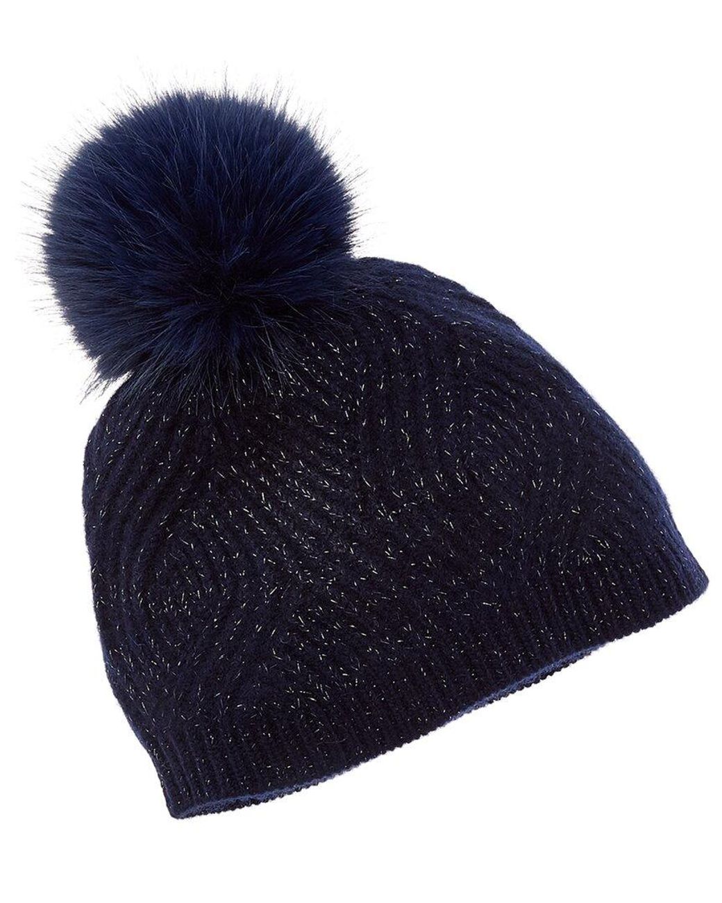 Sofiacashmere Blue Sofiacashmere Lurex Wave Rib Cashmere Hat