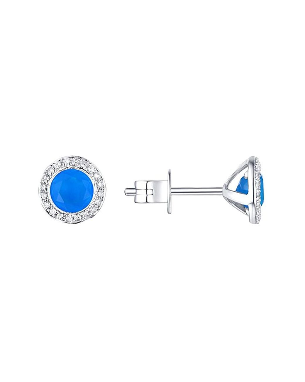 Diana M Fine Jewelry 14k 1.30 Ct. Tw. Diamond & Blue Agate Studs