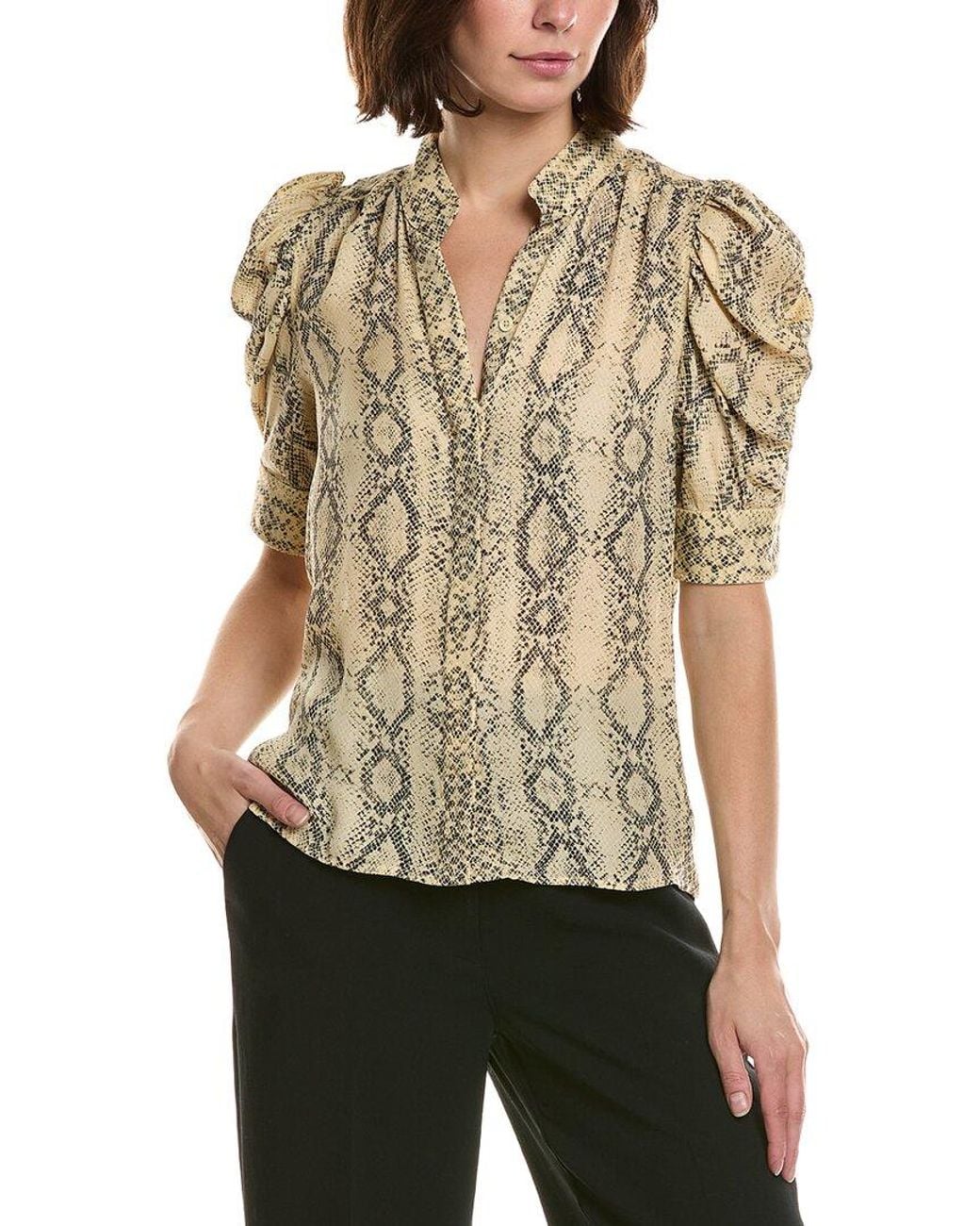 FRAME Brown Frame The Snake Gillian Silk Top