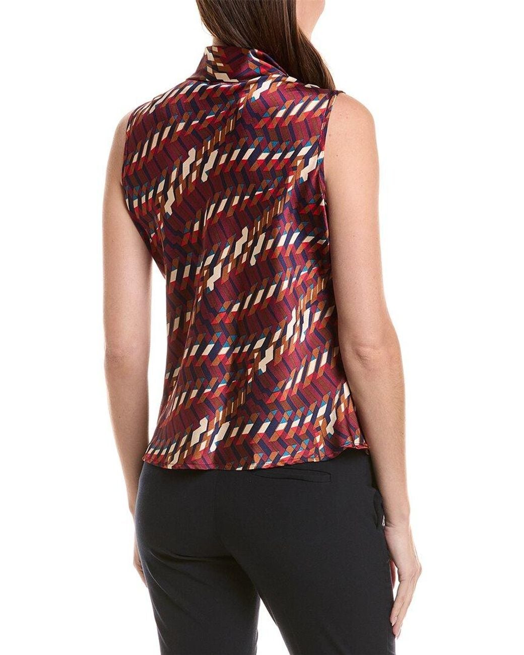 Tahari Red Petite Hammer Satin Sleeveless Knit Top
